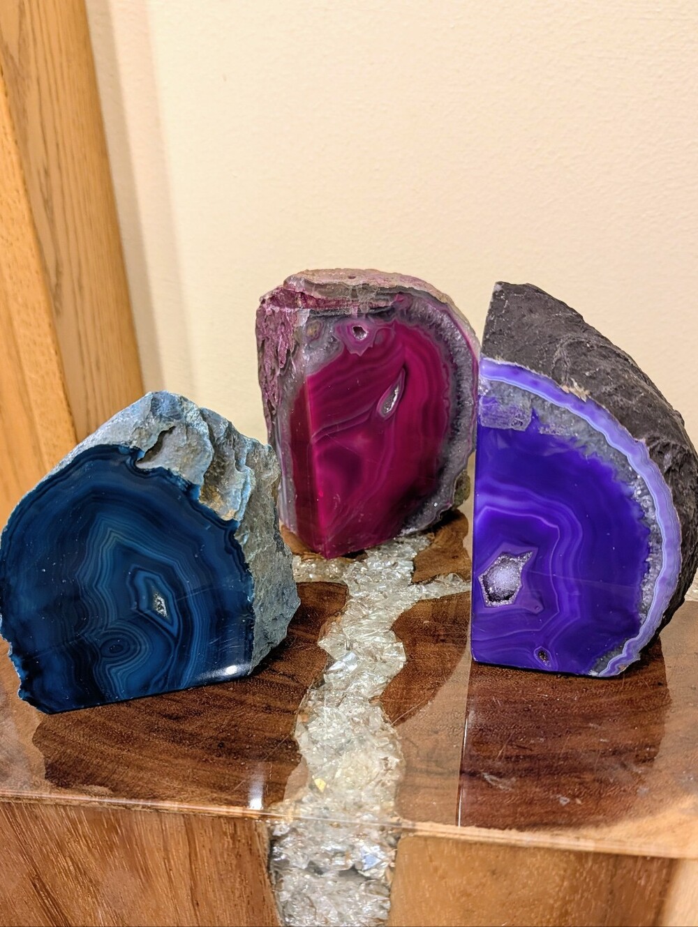 Agate Geode Sections 3pc Set Teal, Pink & Purple - Picture 3 of 16